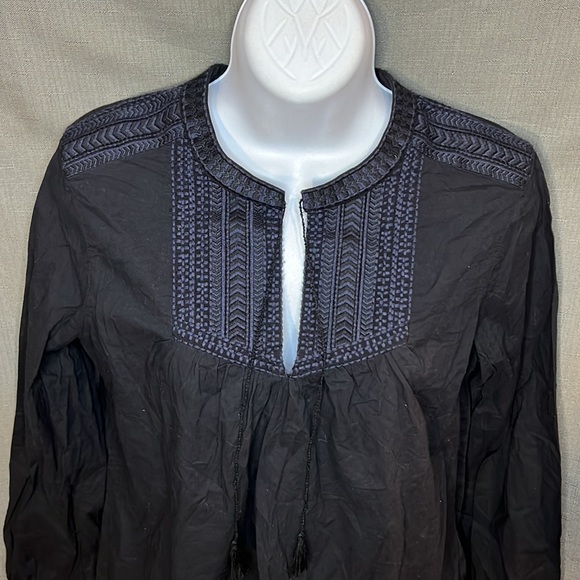 J Crew Embroidered Bib Peasant Top in Black, size 4 - Picture 5 of 11